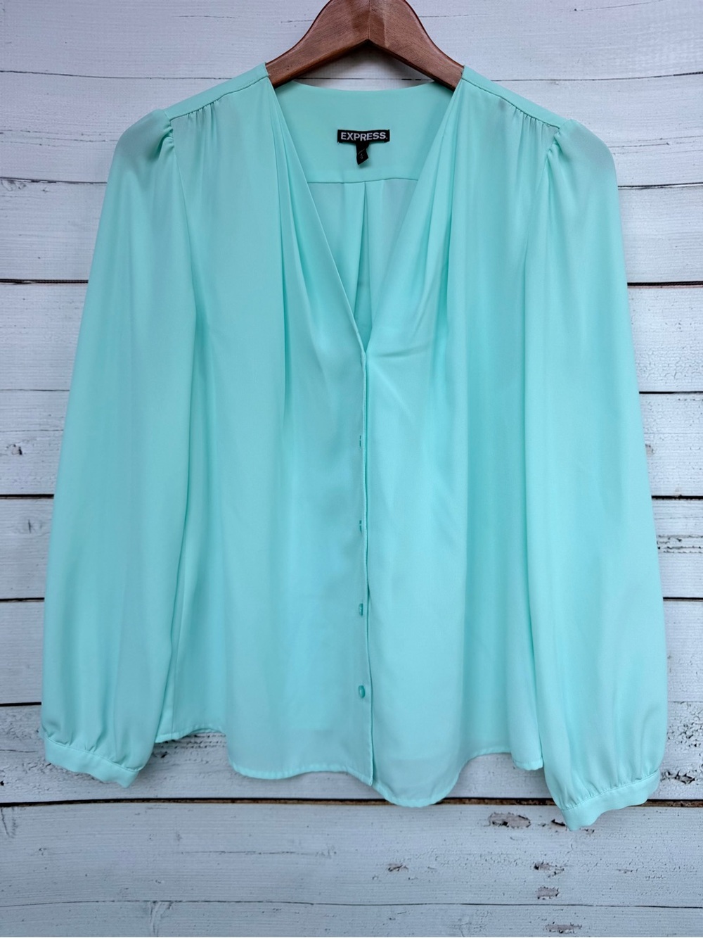 Express V-Neck Long Sleeve Pleated Button Front Blouse Size M